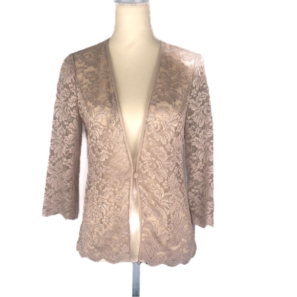 ALEX EVENINGS (6P) Two piece taupe lace and chiffon dress - Picture 7 of 14